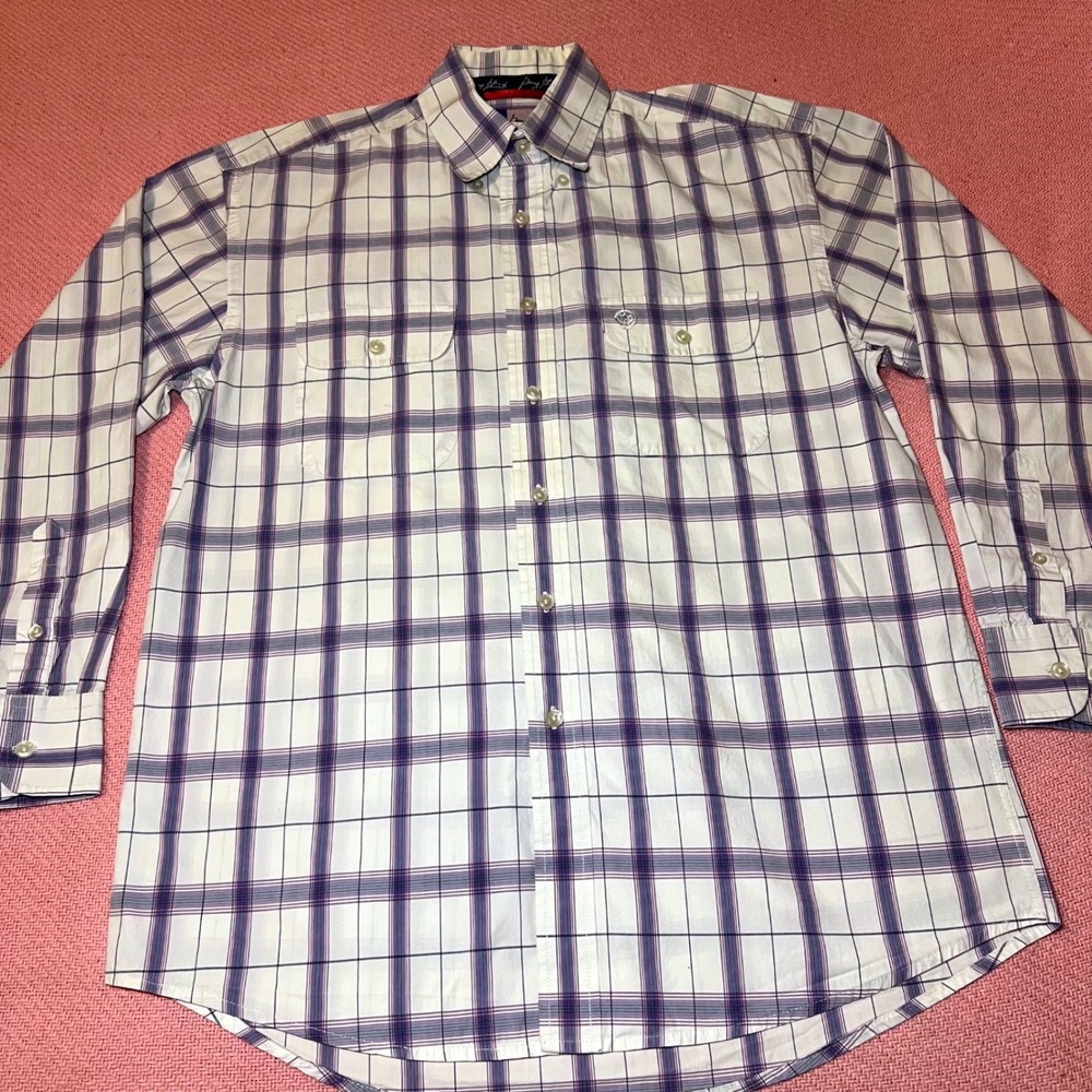 Wrangler‎ George Strait Cowboy Cut Mens Purple Plaid Button Down Shirt sz M